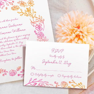 Carte RSVP à cadre vert illustrée main lunaire