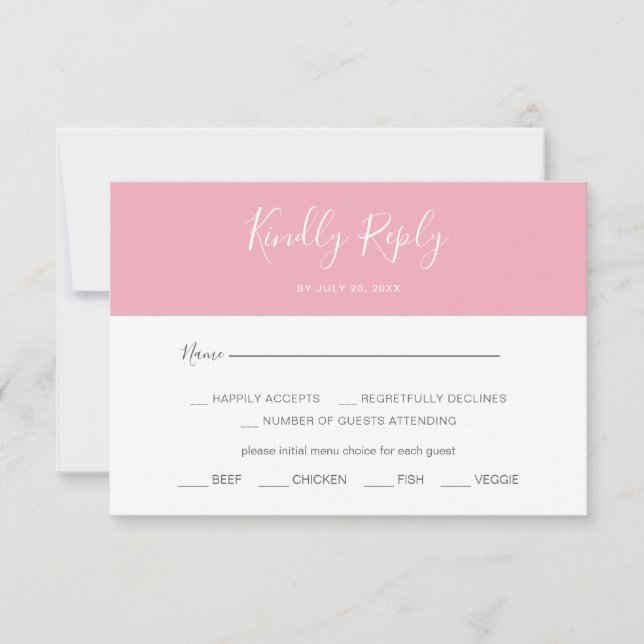 Carte RSVP à choix simple de menu horizontal rose (Devant)