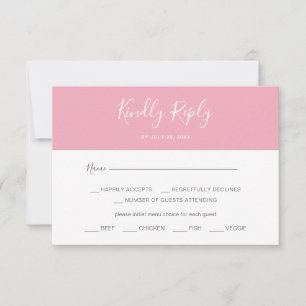 Carte RSVP à choix simple de menu horizontal rose
