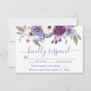 Carte RSVP à Faire-part de mariage florale violet