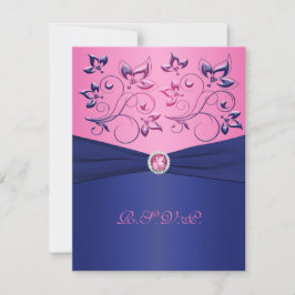 Carte RSVP à fleurs roses IMPRIMÉE RIBBON Navy