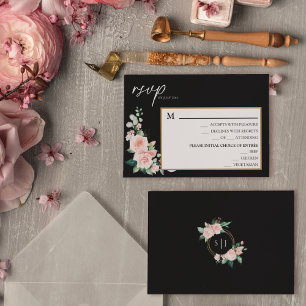Carte RSVP à Mariage noir flou