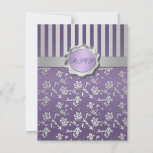 Carte RSVP à rayures florales violettes et grises