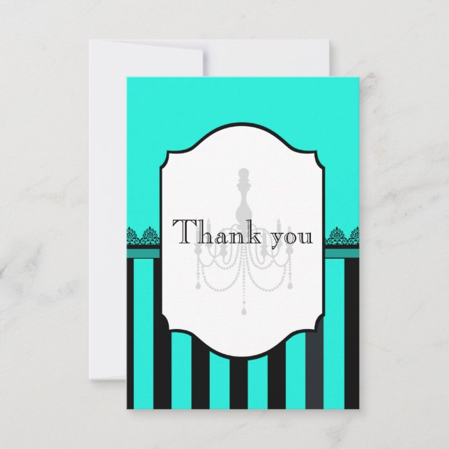 Carte RSVP à rayures turquoise et noire (Devant)
