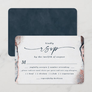 Carte RSVP Abstrait Navy Blue Mariage Meal Choice
