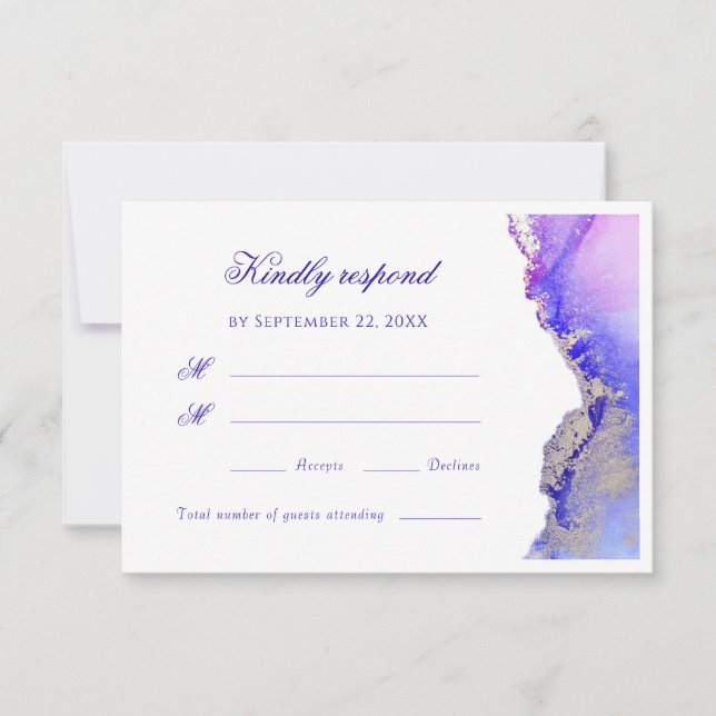 Carte RSVP Abstraite Lavender Enk Wash Wedding (Devant)
