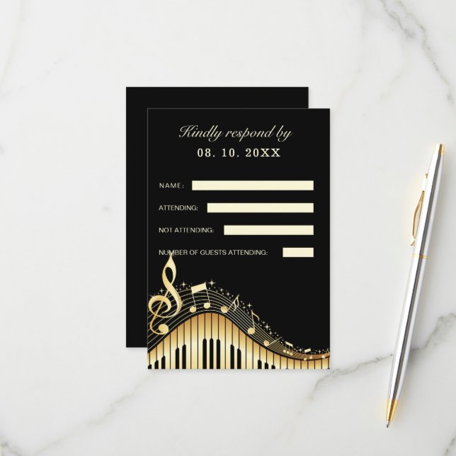Carte RSVP Abstraite pour clavier de piano (Devant/Arrière en situation)