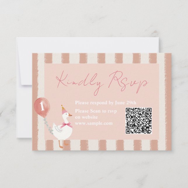 Carte RSVP Anniversaire de petit oiseau rose d'oie (Devant)
