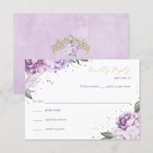 Carte RSVP Anniversaire Quinceañera Gold Purple Fl