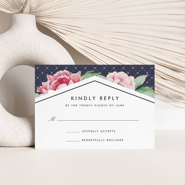 Carte RSVP Antique Peony | Blush et Navy (Créateur téléchargé)