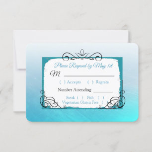 Carte RSVP Aqua Black and Blue Wedding