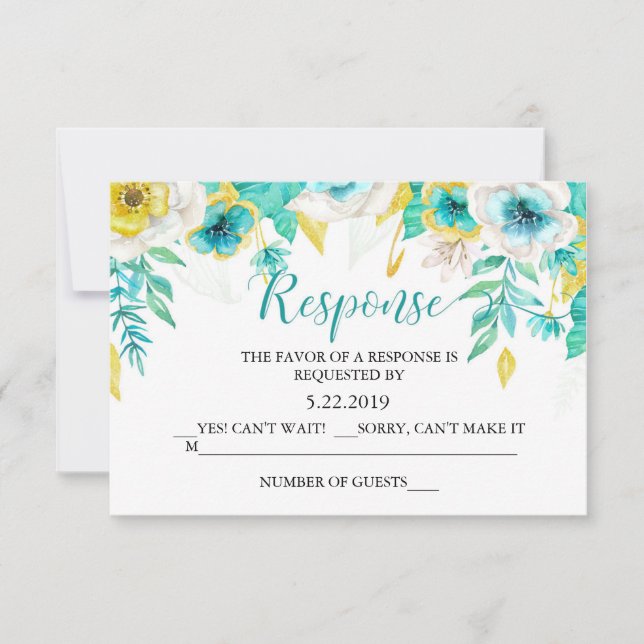 Carte RSVP Aqua Turquoise Floral Wedal (Devant)