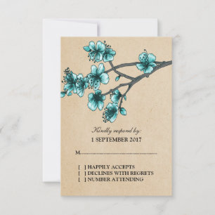 Carte RSVP Aqua Vintage Cherry Blossoms