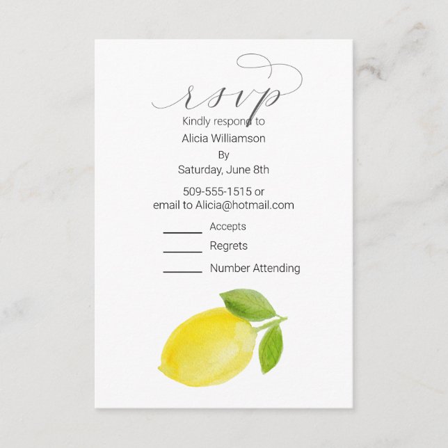 Carte RSVP Aquarelle Citron (Devant)