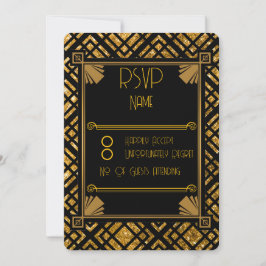 Carte RSVP Arrondi Mariage Noir et Or Art Déco