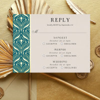 Carte RSVP Art Deco Gold Floral Mariage multi-évén