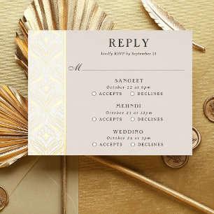 Carte RSVP Art Deco Gold Floral Mariage multi-évén