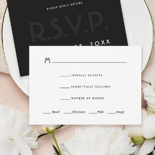 Carte RSVP Art Déco moderne noir
