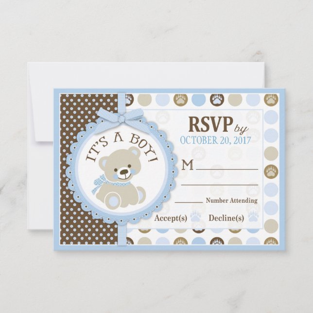 Carte RSVP avec POINTS Bleus Teddy Bear (Devant)