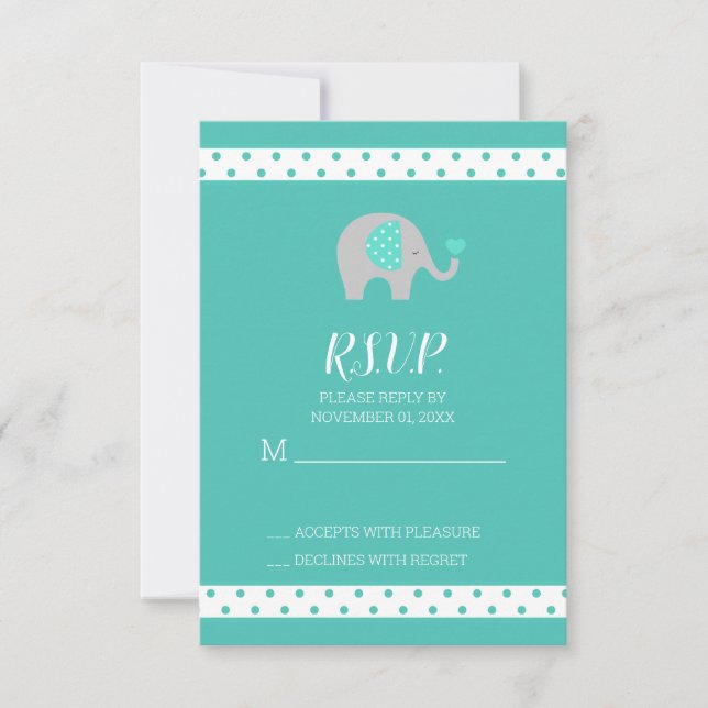 Carte RSVP Baby shower Pois Eléphant bébé (Devant)