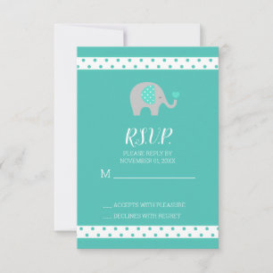 Carte RSVP Baby shower Pois Eléphant bébé