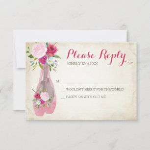 Carte RSVP Ballerina rose ~ Chaussure de ballet