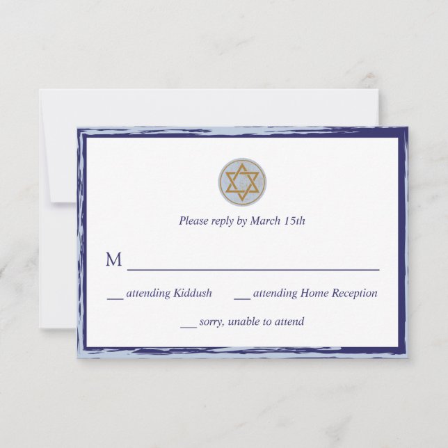 Carte RSVP Bar Mitzvah bleu et or étoile (Devant)