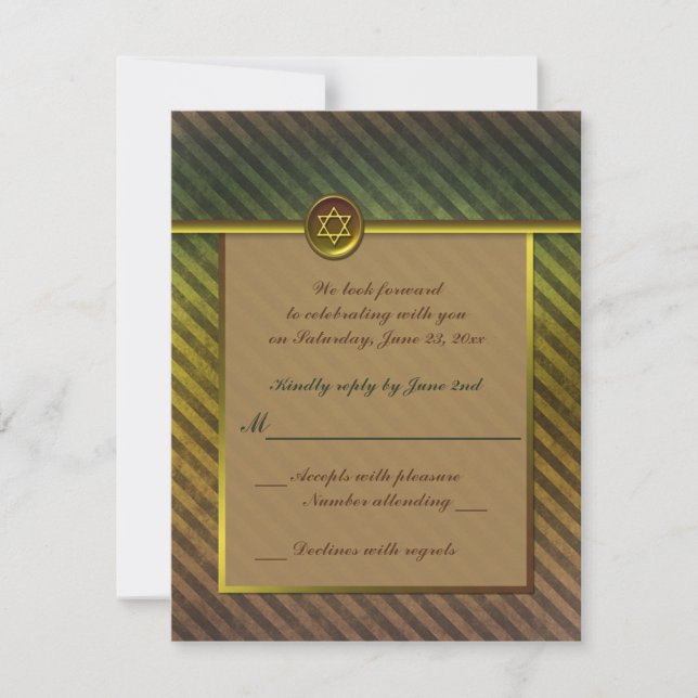 Carte RSVP Barre Brown Barre Verte Olive Mitzvah (Devant)