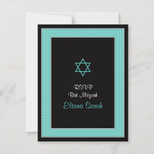 Carte RSVP Bat mitzvah Aqua Black Mini Pois