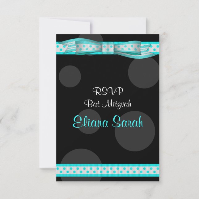 Carte RSVP Bat mitzvah de  de ruban Aqua Black Poi (Devant)