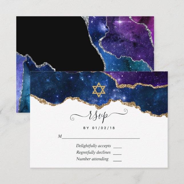 Carte RSVP Bat mitzvah Galaxy Agate (Devant / Derrière)