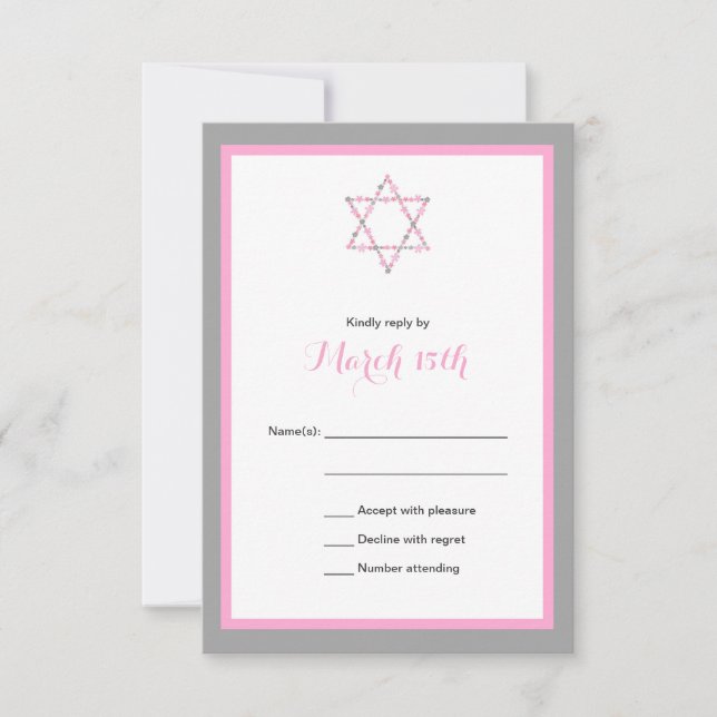 Carte RSVP Bat mitzvah rose Floral Star (Devant)