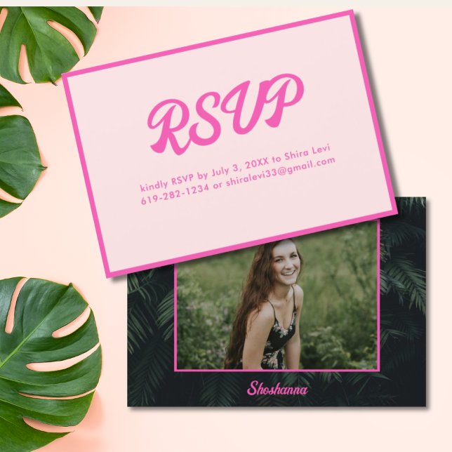 Carte RSVP Bat mitzvah rose néon tropical (Tropical Neon Pink Bat Mitzvah RSVP Card
)