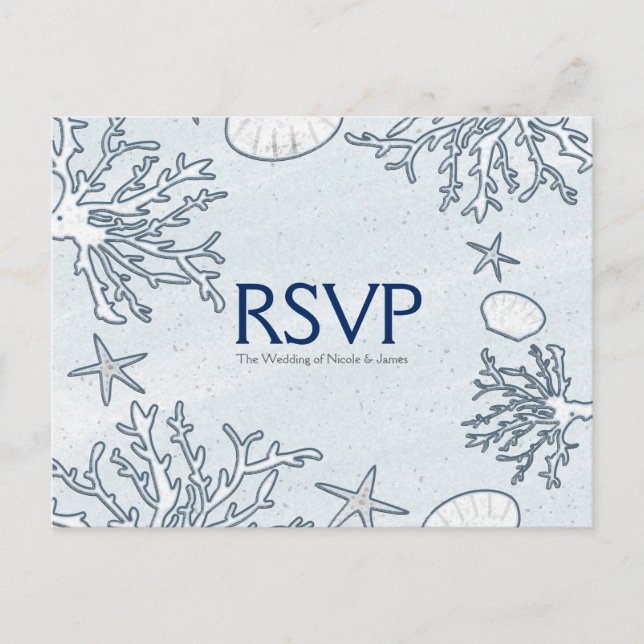 Carte RSVP Beach Corail Sea Shell & Starfish (Devant)