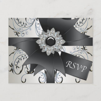 Carte RSVP Black Blue Swirl Ivory