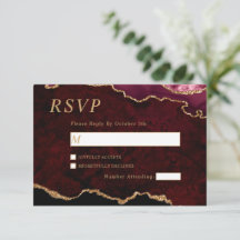 Carte RSVP Black & Burgundy Gold Wedding