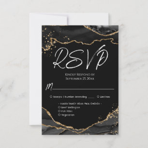 Carte RSVP Black Gold Parties scintillant Agate St