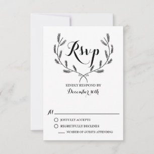 Carte RSVP Black Whimsical Winter Wreath Wedding