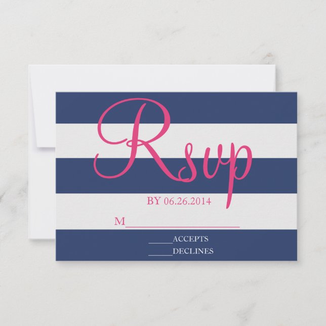 Carte RSVP bleu et rose marine (Devant)