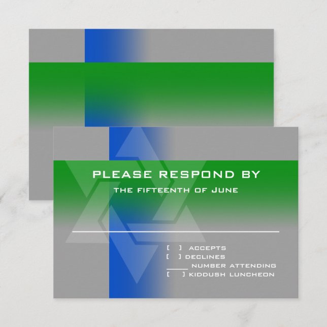 Carte RSVP bleu et vert sur n'importe quelle coule (Devant / Derrière)