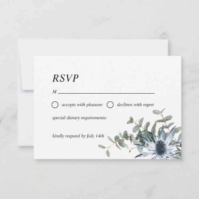 Carte RSVP bleu pâle à aquarelle florale (Devant)