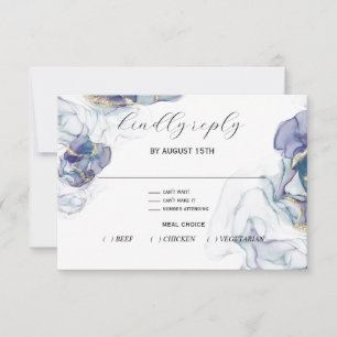 Carte RSVP bleu Turquoise et encre violette rouill