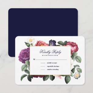 Carte RSVP bleu vintage Floral Navy