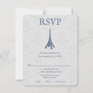 Carte RSVP Blue Eiffel Tower Mariage damassé