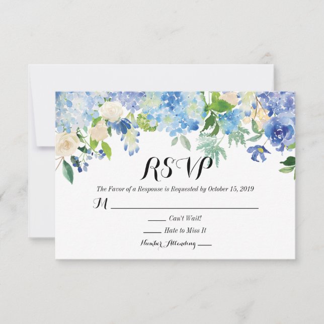 Carte RSVP Blue Green Hydrangea Flower Wedding (Devant)