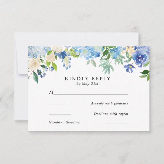 Carte RSVP Blue Hydrangea Watercolor FlowerWedding (Devant)