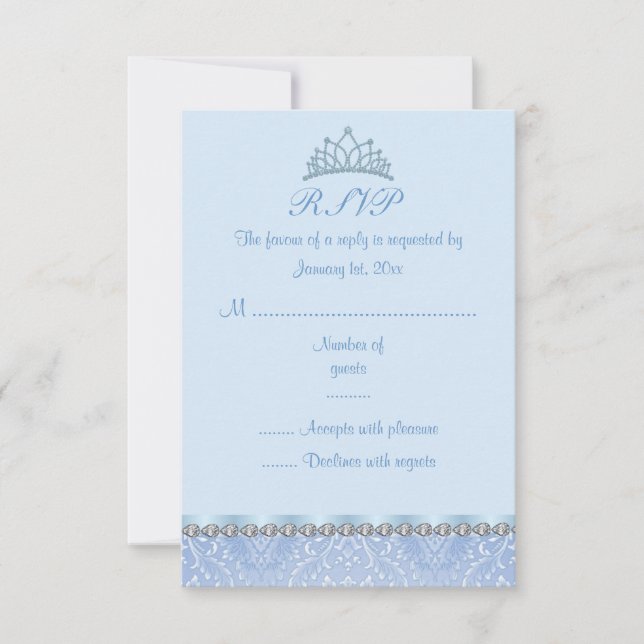 Carte RSVP Blue Tiara & Damask Sweet16 (Devant)