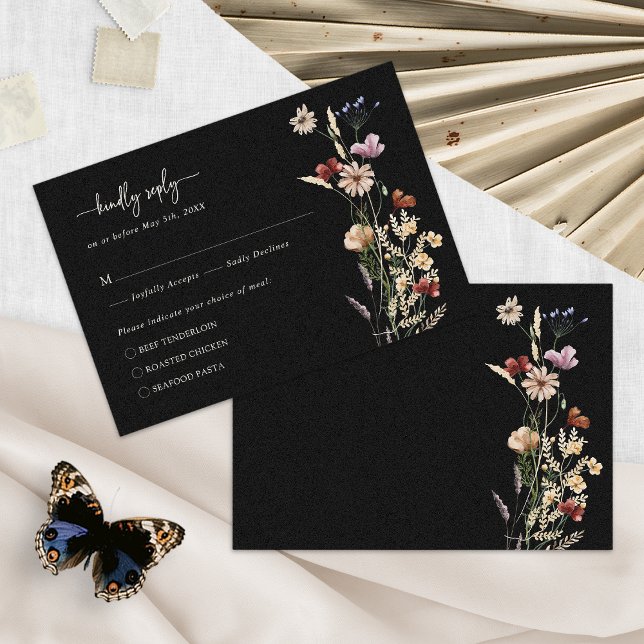 Carte RSVP Boho Floral Black Elegant (Black Elegant Floral Boho RSVP Card by Painted Paperie
)
