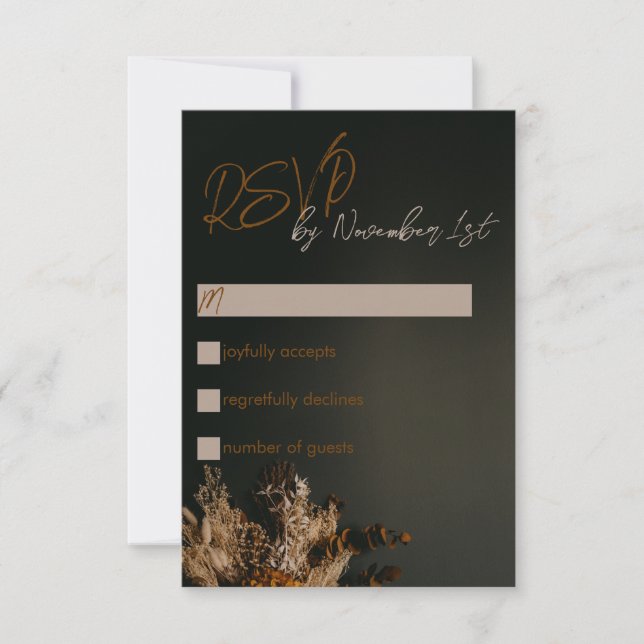 Carte RSVP Boho moderne foncé Rustique mariage flo (Devant)