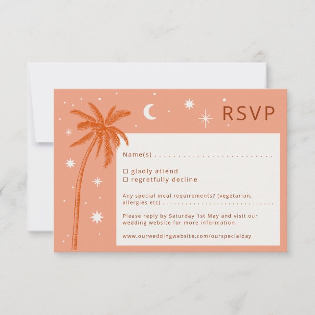 Carte RSVP Boho Palm Springs Orange Wedding (Devant)